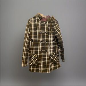 Volcom Kids Plaid Pea Coat Hoodie with Faux Fur